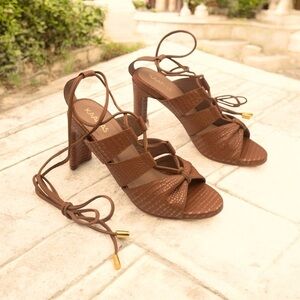 KAANAS Brown and Gold Leather Embossed Leather Zaria Cage Sandal size 10